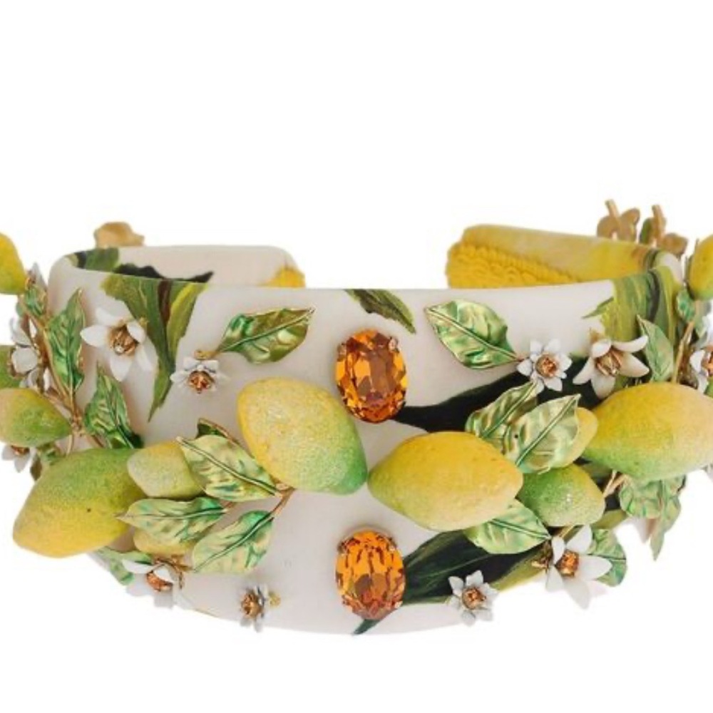 Dolce Gabbana Gold Brass Lemons Crystal Embellished Headband Metal Diadem In Box - Picture 5 of 8